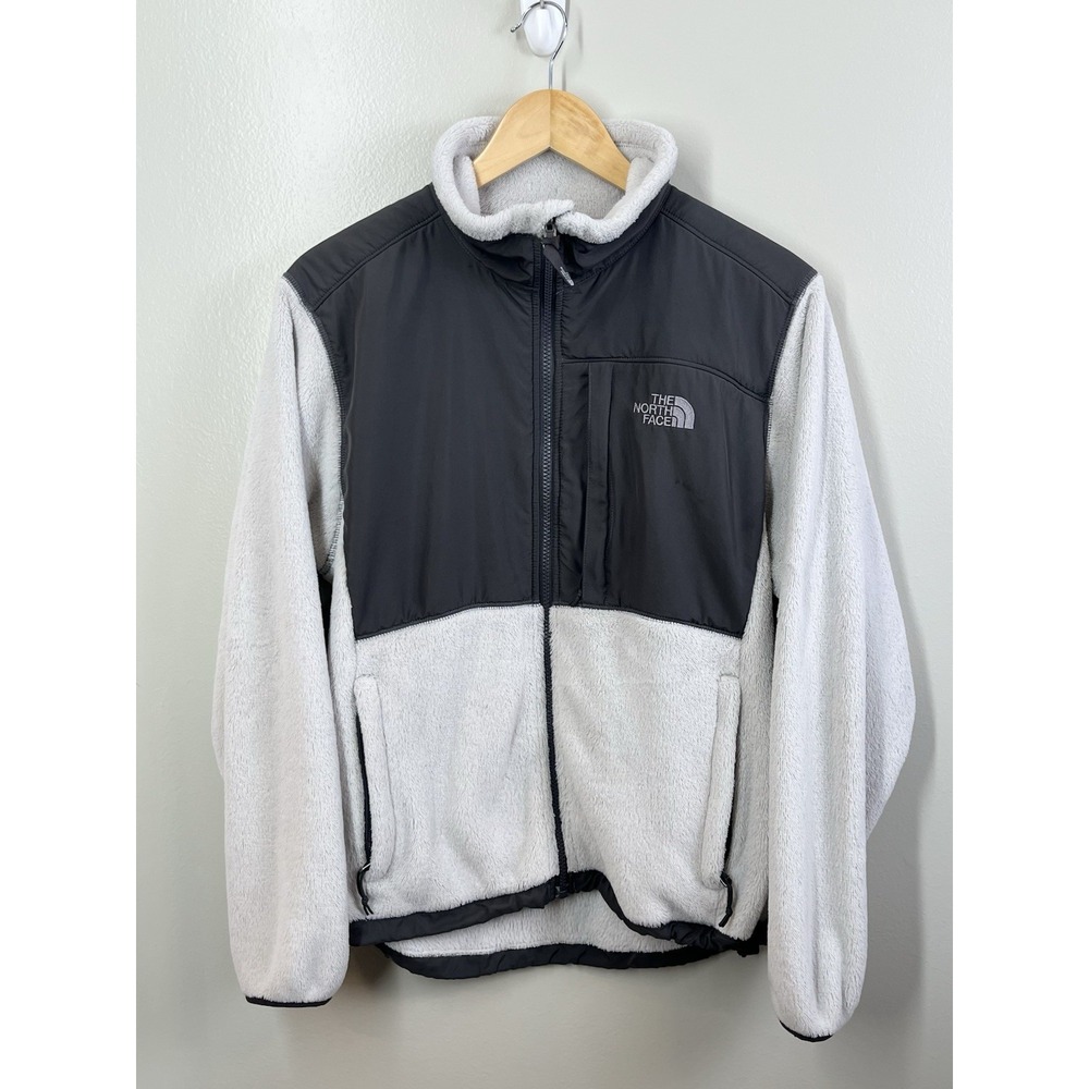 The North Face Denali Jacket Womens Medium Gray White Fleece Full Zip Pockets